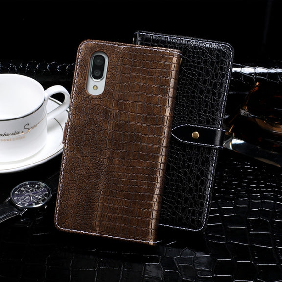 For Sharp Aquos Sense3 Plus idewei Crocodile Texture Horizontal Flip Leather Case with Holder & Card Slots & Wallet(Dark Blue)