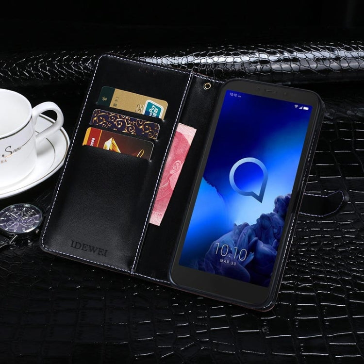 For Alcatel 1V (2019) idewei Crocodile Texture Horizontal Flip Leather Case with Holder & Card Slots & Wallet(Black)