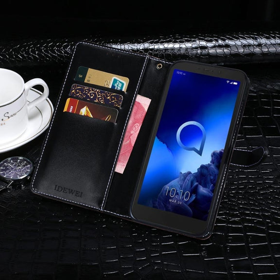 For Alcatel 1V (2019) idewei Crocodile Texture Horizontal Flip Leather Case with Holder & Card Slots & Wallet(Dark Blue)
