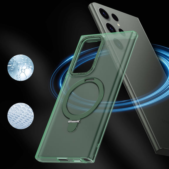 For Samsung Galaxy S22 Ultra 5G LK 3 in 1 MagSafe Magnetic Holder Phone Case(Green)