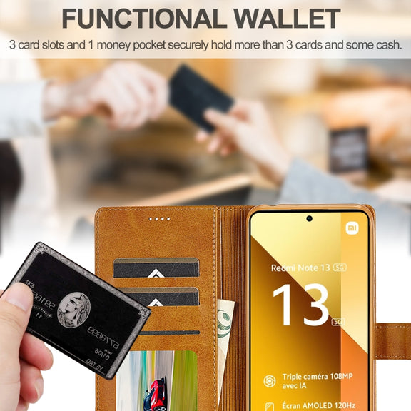 For Xiaomi Redmi Note 13 5G LC.IMEEKE Calf Texture Leather Phone Case(Brown)