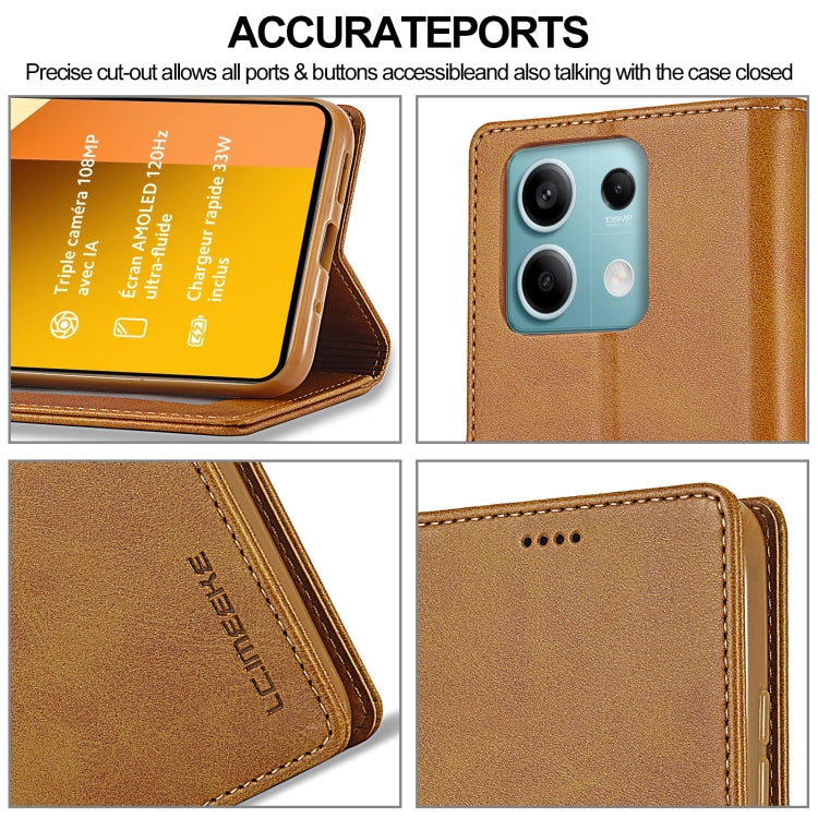 For Xiaomi Redmi Note 13 5G LC.IMEEKE Calf Texture Leather Phone Case(Brown)