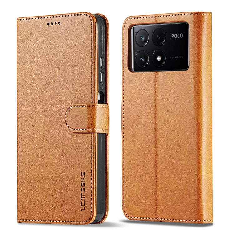 For Xiaomi Poco X6 Pro LC.IMEEKE Calf Texture Leather Phone Case(Brown)