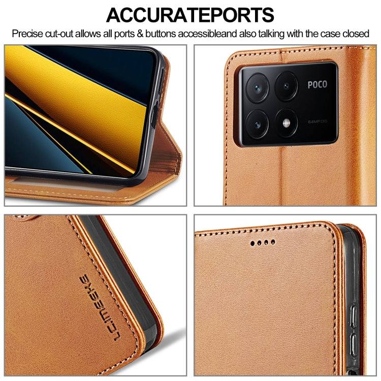 For Xiaomi Poco X6 Pro LC.IMEEKE Calf Texture Leather Phone Case(Brown)