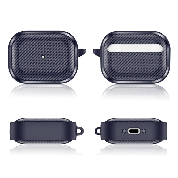 For AirPods Pro Photo Frame Carbon Fiber Series Earphone Case(Dark Blue)