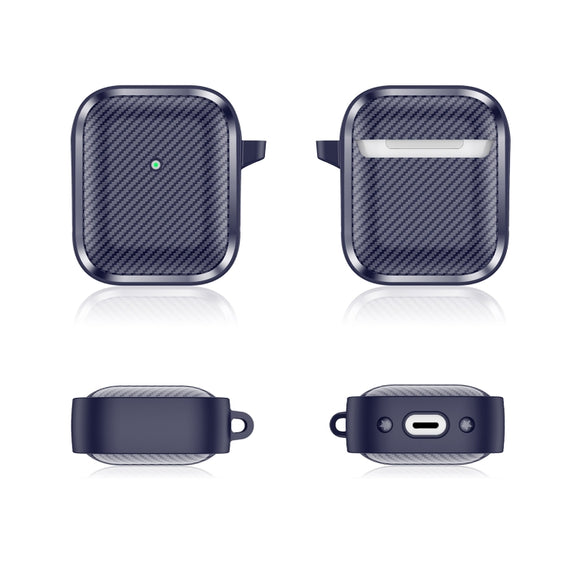 For AirPods 1 / 2 Photo Frame Carbon Fiber Series Earphone Case(Dark Blue)