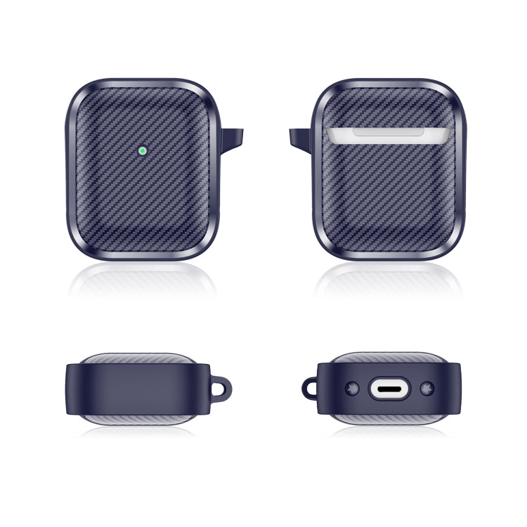 For AirPods 1 / 2 Photo Frame Carbon Fiber Series Earphone Case(Dark Blue)