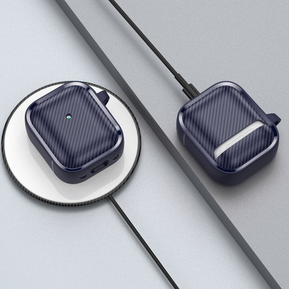 For AirPods 1 / 2 Photo Frame Carbon Fiber Series Earphone Case(Dark Blue)