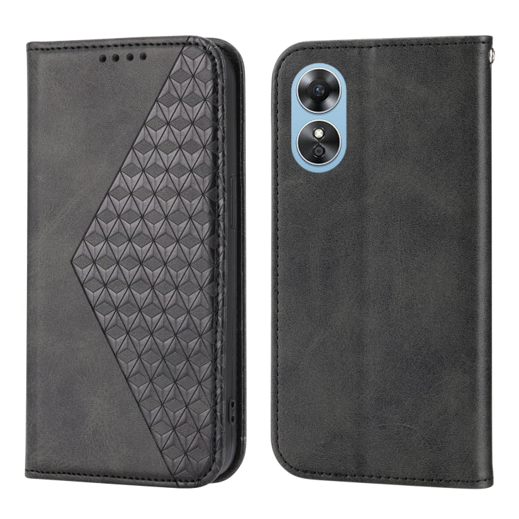 For OPPO Reno8 T 4G Global Cubic Grid Calf Texture Magnetic Leather Phone Case(Black)
