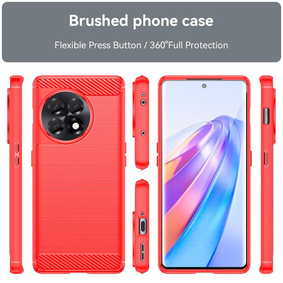 For OnePlus 11R Brushed Texture Carbon Fiber TPU Phone Case(Red)