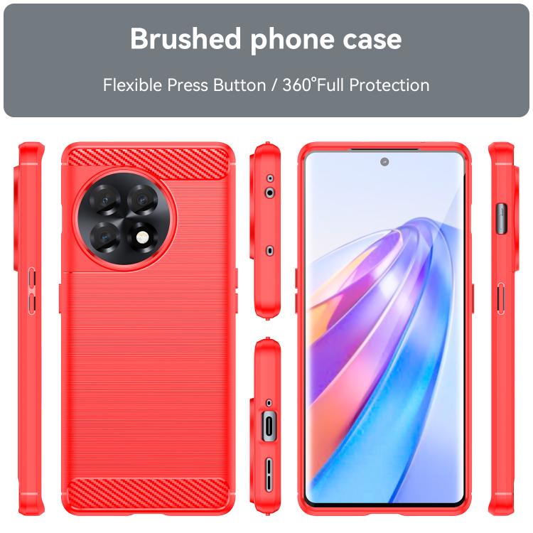 For OnePlus 11R Brushed Texture Carbon Fiber TPU Phone Case(Red)