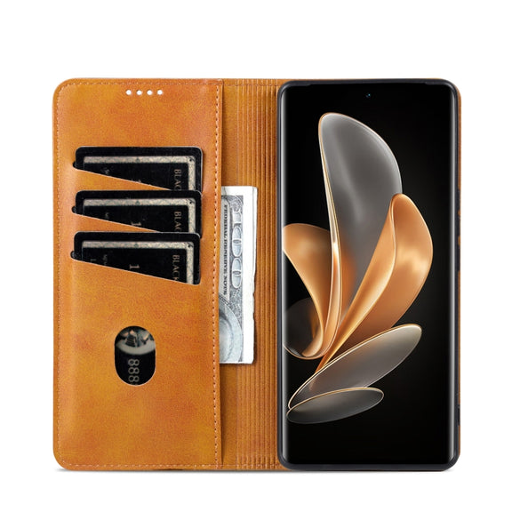 For Honor Magic6 Pro AZNS Magnetic Calf Texture Flip Leather Phone Case(Light Brown)
