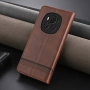 For Honor Magic6 AZNS Magnetic Calf Texture Flip Leather Phone Case(Dark Brown)