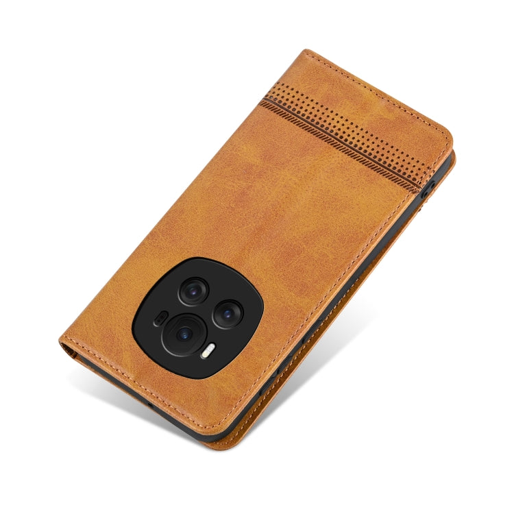 For Honor Magic6 AZNS Magnetic Calf Texture Flip Leather Phone Case(Light Brown)