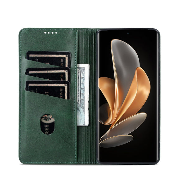 For Honor Magic6 AZNS Magnetic Calf Texture Flip Leather Phone Case(Dark Green)