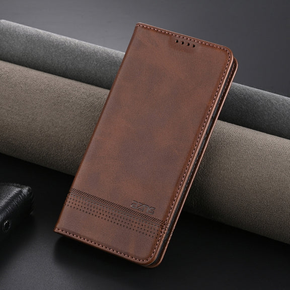 For Honor Magic6 Lite 5G/X9b AZNS Magnetic Calf Texture Flip Leather Phone Case(Dark Brown)