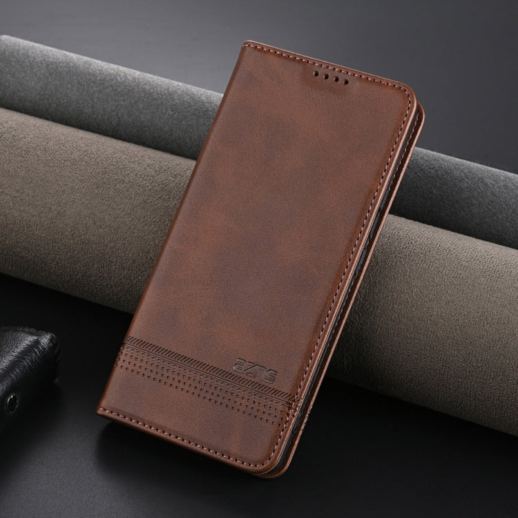 For Honor Magic6 Lite 5G/X9b AZNS Magnetic Calf Texture Flip Leather Phone Case(Dark Brown)