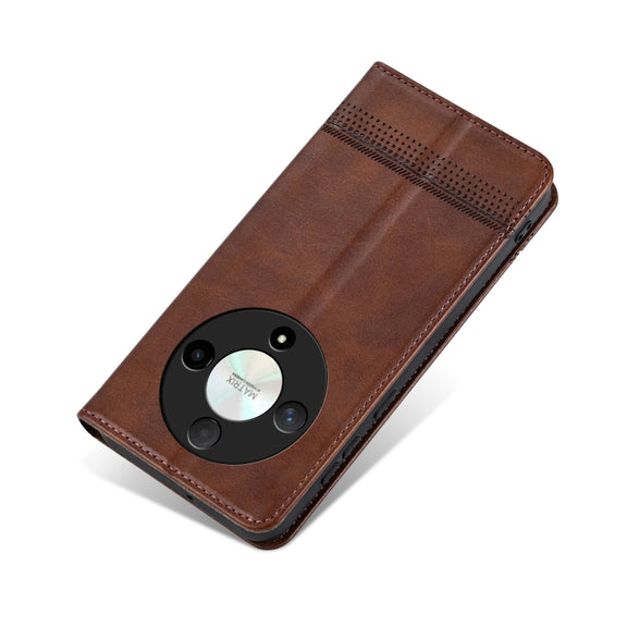 For Honor Magic6 Lite 5G/X9b AZNS Magnetic Calf Texture Flip Leather Phone Case(Dark Brown)