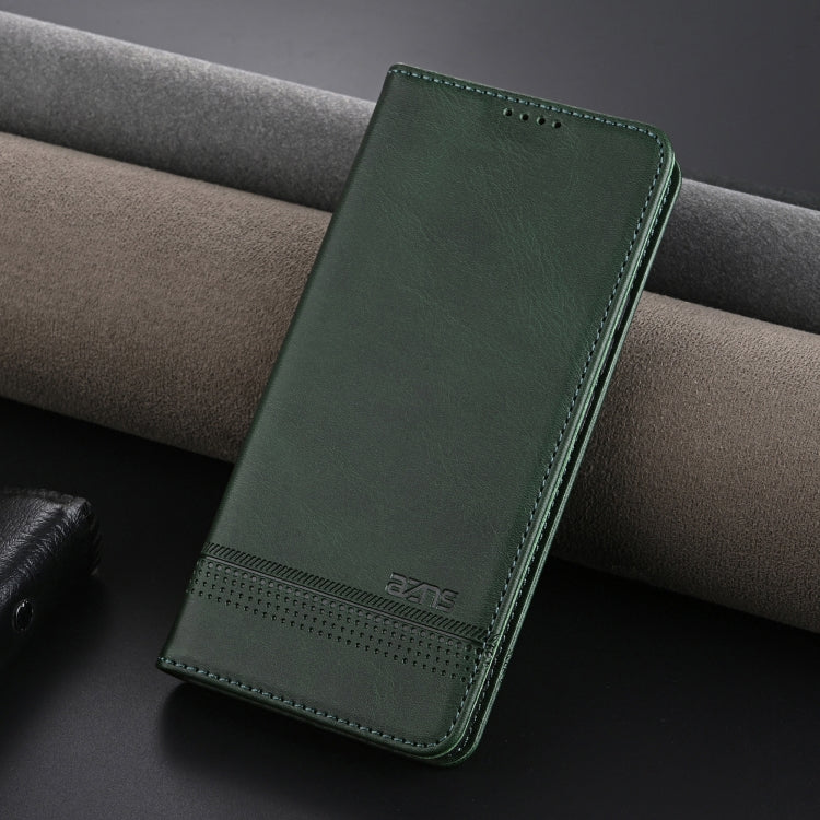 For Honor Magic6 Lite 5G/X9b AZNS Magnetic Calf Texture Flip Leather Phone Case(Dark Green)