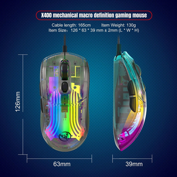 X400 7 Keys Transparent RGB Wired Gaming Mouse (Black)