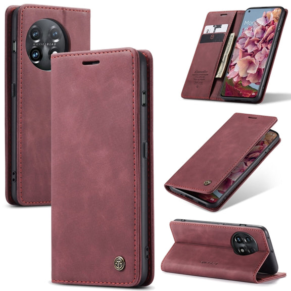 For OnePlus 11 CaseMe 013 Multifunctional Horizontal Flip Leather Phone Case(Wine Red)