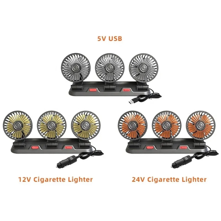 F4310 360-Degree Rotating Adjustable Car Three-Head Fan, Style:5V USB Universal