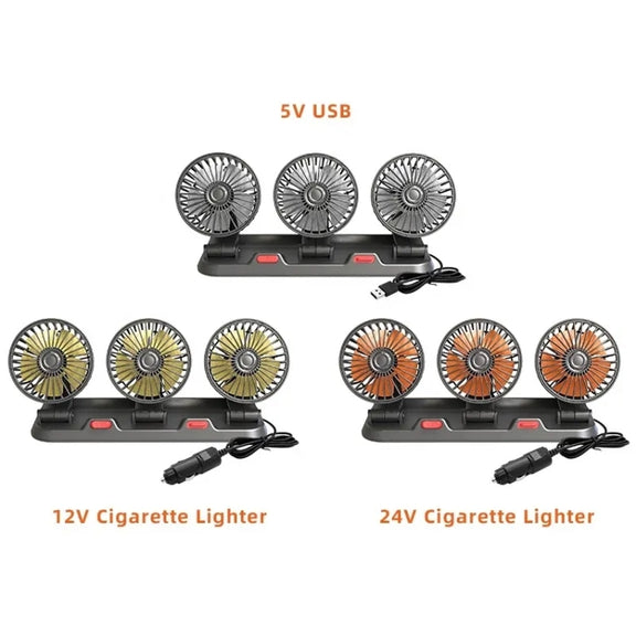 F4310 360-Degree Rotating Adjustable Car Three-Head Fan, Style:5V USB Universal