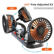 F4310 360-Degree Rotating Adjustable Car Three-Head Fan, Style:5V USB Universal