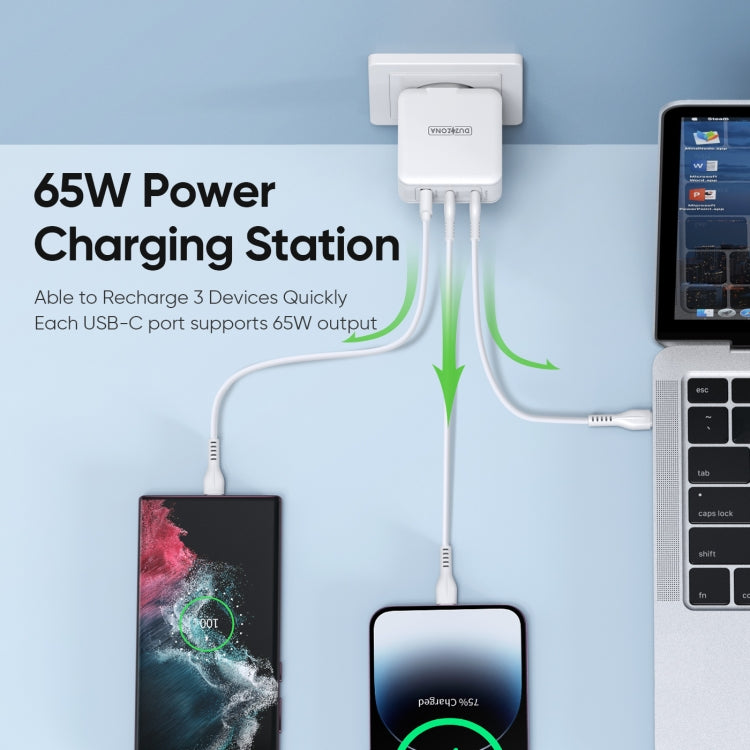 DUZZONA T9 65W Dual USB-C / Type-C+USB GaN Fast Charger, Specification:EU Plug