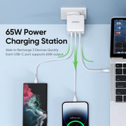 DUZZONA T9 65W Dual USB-C / Type-C+USB GaN Fast Charger, Specification:UK Plug