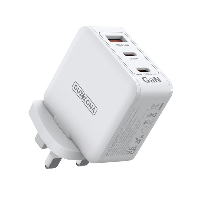 DUZZONA T9 65W Dual USB-C / Type-C+USB GaN Fast Charger, Specification:UK Plug