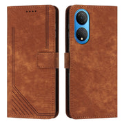 For Honor X7 4G / Play 30 Plus Skin Feel Stripe Pattern Leather Phone Case with Lanyard(Brown)