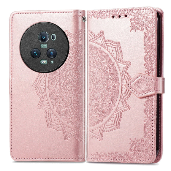 For Honor Magic5 Pro Mandala Flower Embossed Leather Phone Case(Rose Gold)