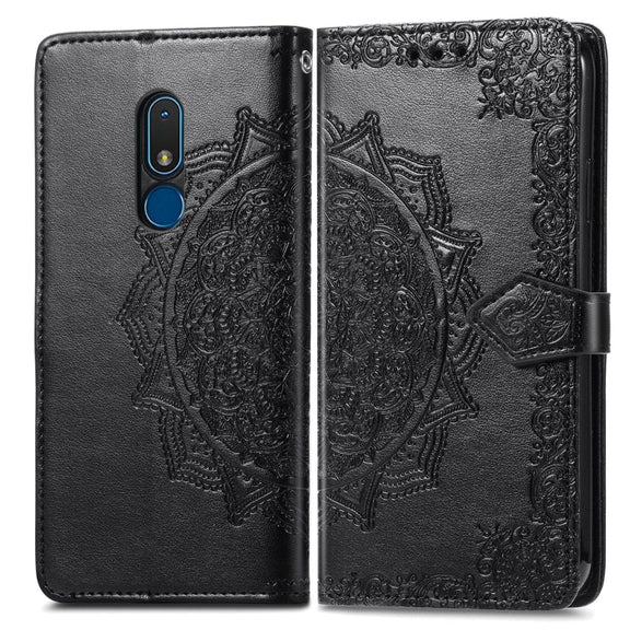 For Nokia C3 Mandala Flower Embossed Leather Phone Case(Black)