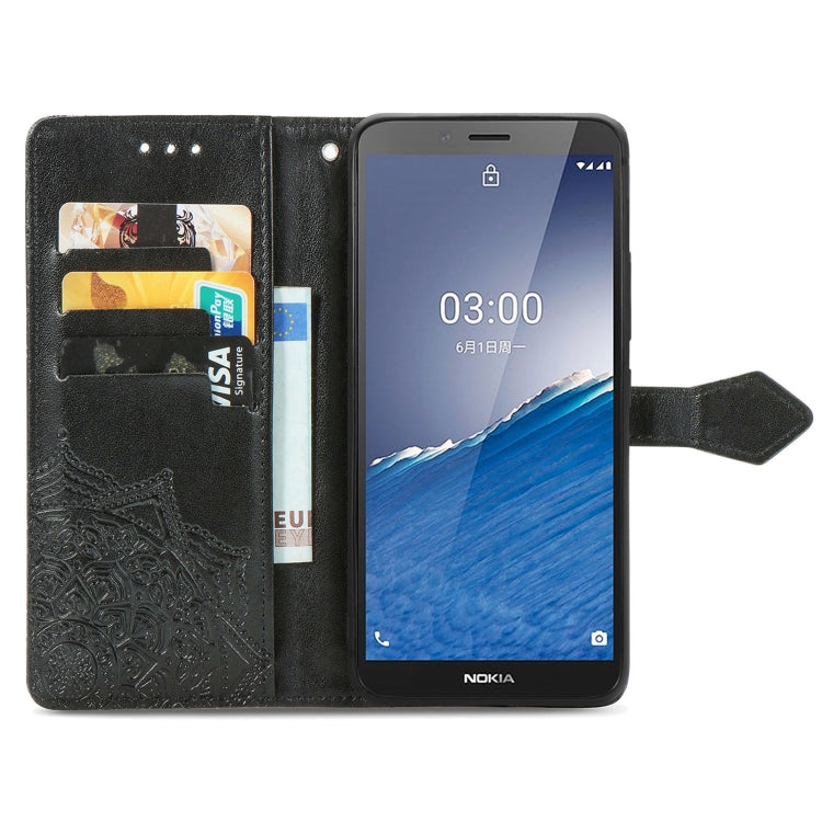 For Nokia C3 Mandala Flower Embossed Leather Phone Case(Black)