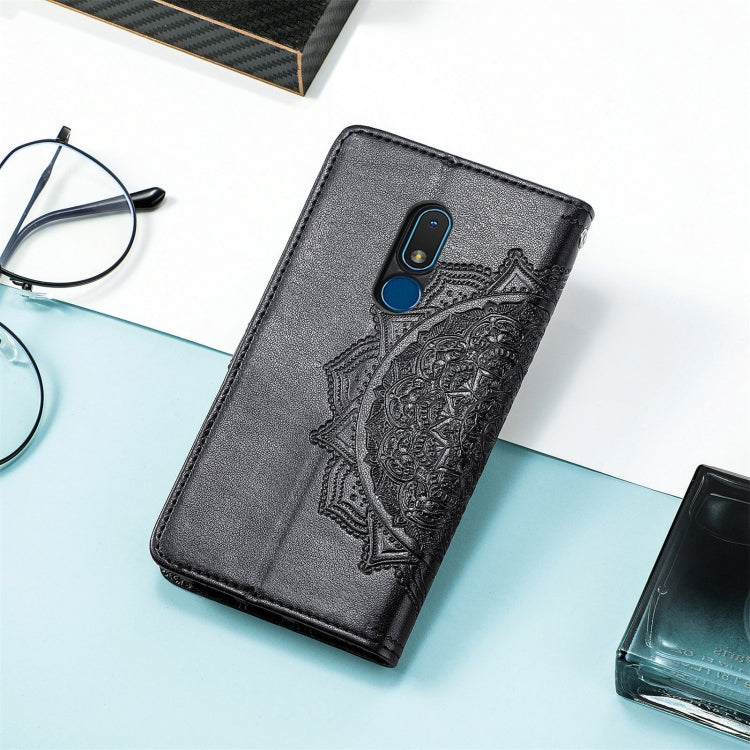 For Nokia C3 Mandala Flower Embossed Leather Phone Case(Black)