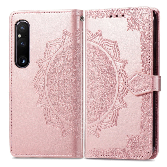 For Sony Xperia 1 IV Mandala Flower Embossed Leather Phone Case(Rose Gold)
