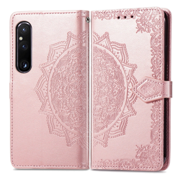 For Sony Xperia 1 IV Mandala Flower Embossed Leather Phone Case(Rose Gold)