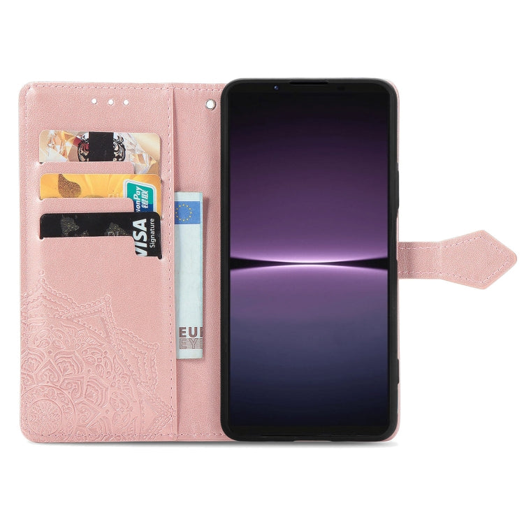 For Sony Xperia 1 IV Mandala Flower Embossed Leather Phone Case(Rose Gold)