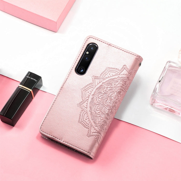 For Sony Xperia 1 IV Mandala Flower Embossed Leather Phone Case(Rose Gold)