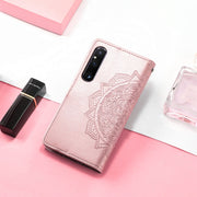 For Sony Xperia 1 IV Mandala Flower Embossed Leather Phone Case(Rose Gold)
