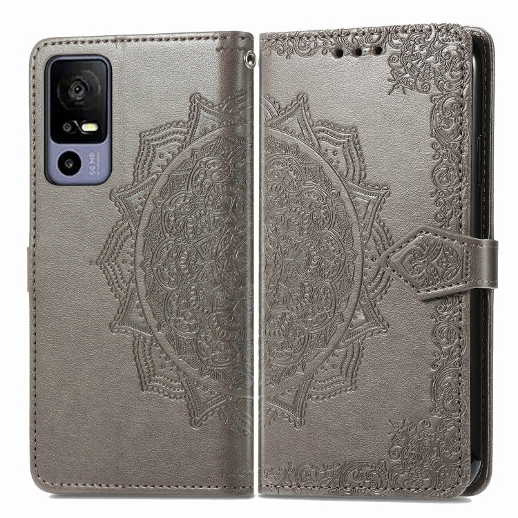 For TCL 40R Mandala Flower Embossed Leather Phone Case(Grey)
