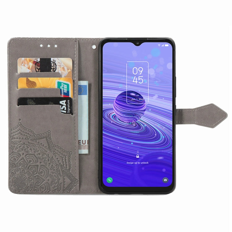 For TCL 40R Mandala Flower Embossed Leather Phone Case(Grey)