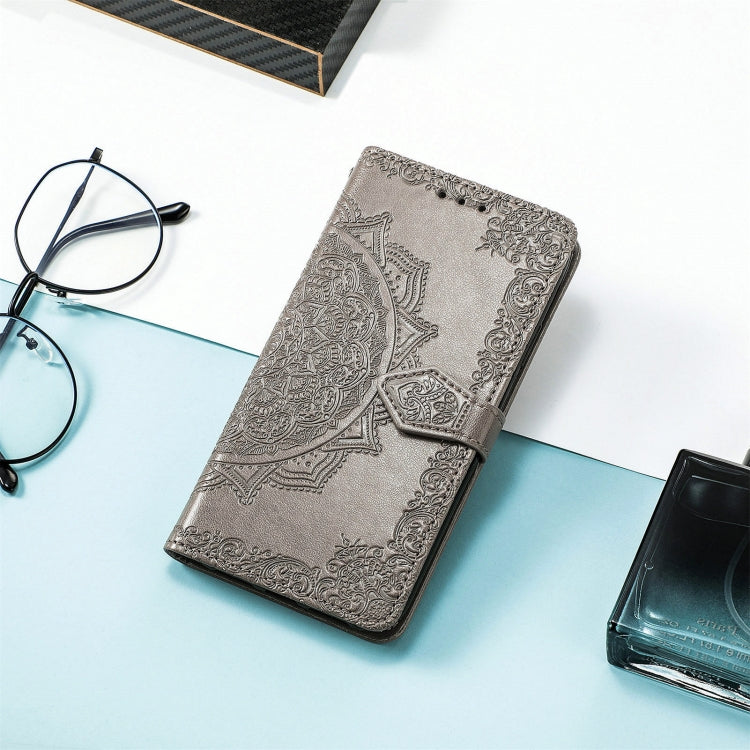 For TCL 40R Mandala Flower Embossed Leather Phone Case(Grey)