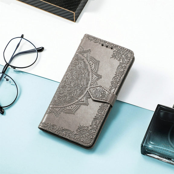 For TCL 40R Mandala Flower Embossed Leather Phone Case(Grey)