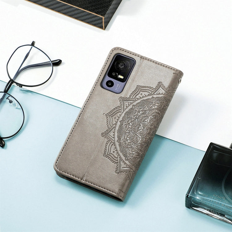 For TCL 40R Mandala Flower Embossed Leather Phone Case(Grey)