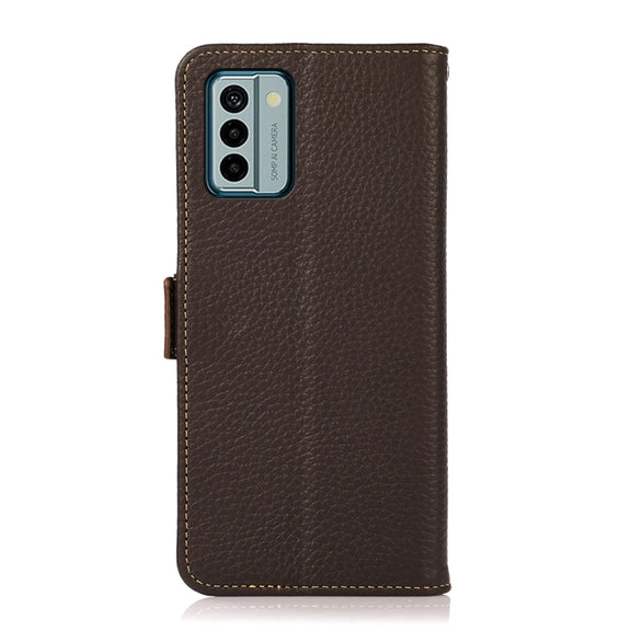 For Nokia G22 4G KHAZNEH Side-Magnetic Litchi Genuine Leather RFID Phone Case(Brown)