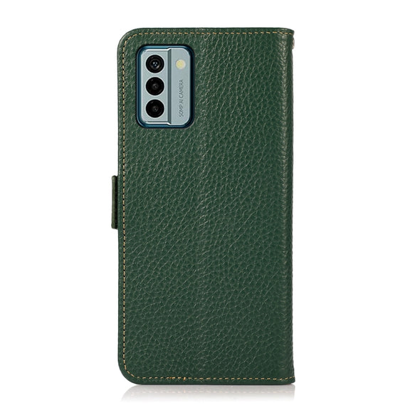 For Nokia G22 4G KHAZNEH Side-Magnetic Litchi Genuine Leather RFID Phone Case(Green)