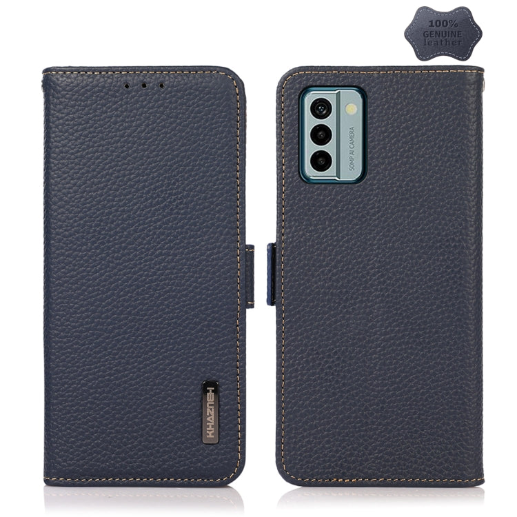 For Nokia G22 4G KHAZNEH Side-Magnetic Litchi Genuine Leather RFID Phone Case(Blue)