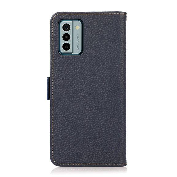 For Nokia G22 4G KHAZNEH Side-Magnetic Litchi Genuine Leather RFID Phone Case(Blue)